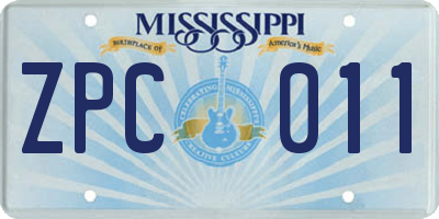 MS license plate ZPC011