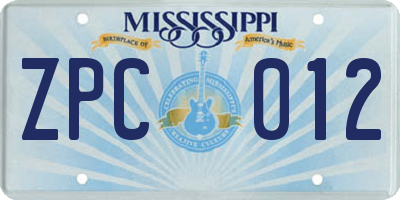 MS license plate ZPC012