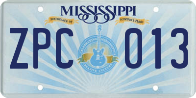 MS license plate ZPC013
