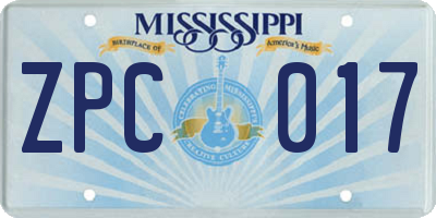 MS license plate ZPC017