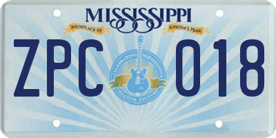 MS license plate ZPC018