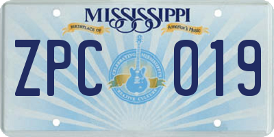 MS license plate ZPC019