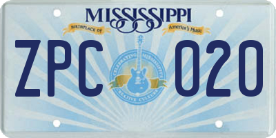 MS license plate ZPC020