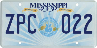 MS license plate ZPC022
