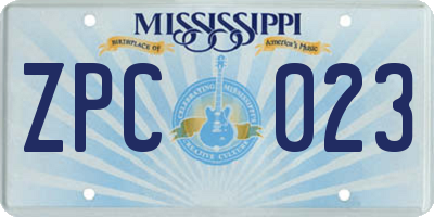 MS license plate ZPC023