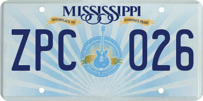 MS license plate ZPC026