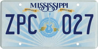 MS license plate ZPC027