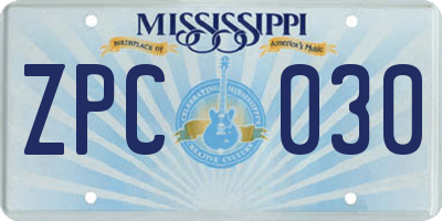 MS license plate ZPC030
