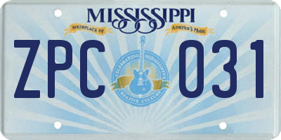 MS license plate ZPC031