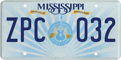 MS license plate ZPC032