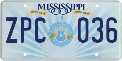 MS license plate ZPC036