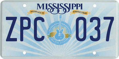 MS license plate ZPC037