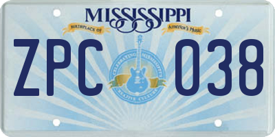 MS license plate ZPC038