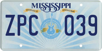 MS license plate ZPC039