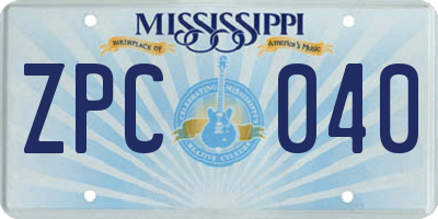 MS license plate ZPC040