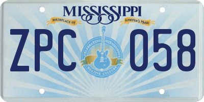 MS license plate ZPC058