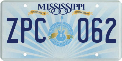 MS license plate ZPC062