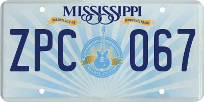 MS license plate ZPC067