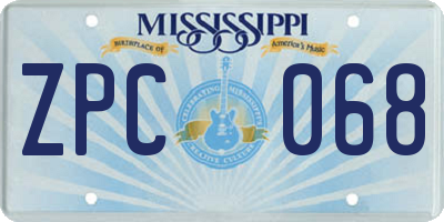 MS license plate ZPC068
