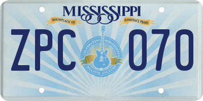 MS license plate ZPC070