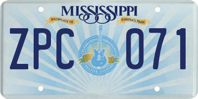 MS license plate ZPC071