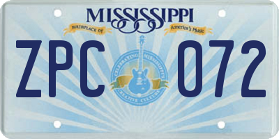 MS license plate ZPC072