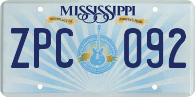 MS license plate ZPC092
