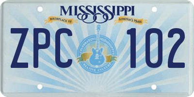 MS license plate ZPC102
