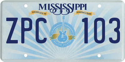 MS license plate ZPC103