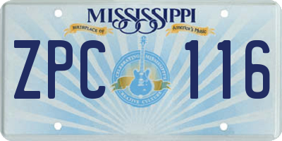 MS license plate ZPC116