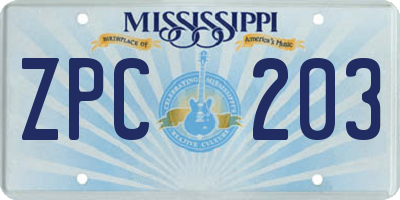 MS license plate ZPC203