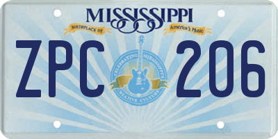 MS license plate ZPC206