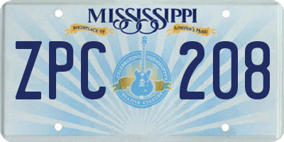 MS license plate ZPC208