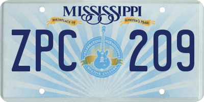 MS license plate ZPC209