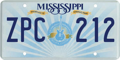 MS license plate ZPC212