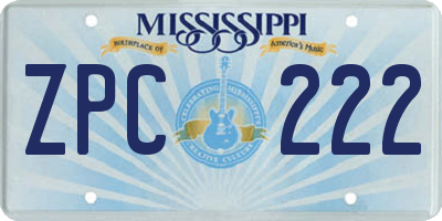 MS license plate ZPC222