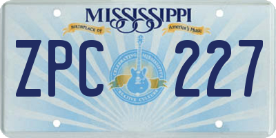 MS license plate ZPC227