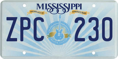 MS license plate ZPC230