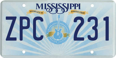MS license plate ZPC231