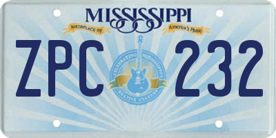 MS license plate ZPC232