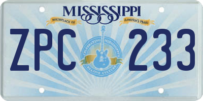 MS license plate ZPC233