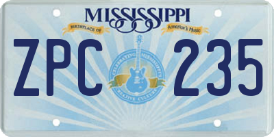 MS license plate ZPC235