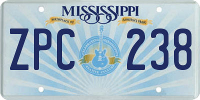 MS license plate ZPC238