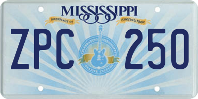 MS license plate ZPC250