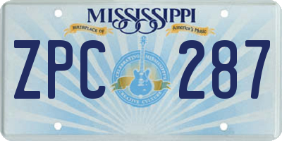 MS license plate ZPC287