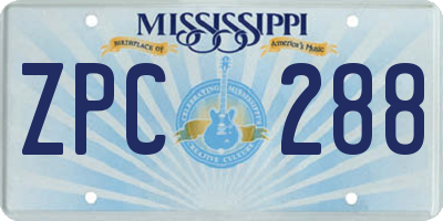 MS license plate ZPC288