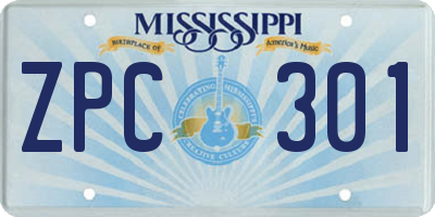 MS license plate ZPC301