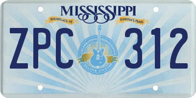 MS license plate ZPC312