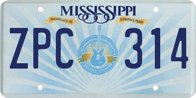 MS license plate ZPC314