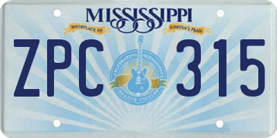 MS license plate ZPC315